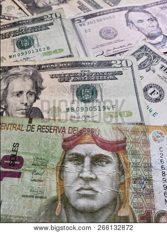 Peruvian Banknote 10 Image Photo Free Trial Stock Peruvian Banknote Of 10 Soles And American Dollars Bills Background Texture