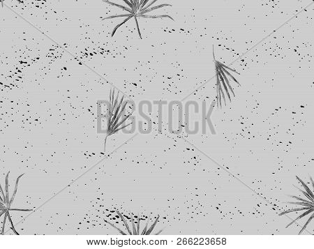 Black White Exotic Pattern. Monstera Leaves And Hibiscus Flowers In Summer Print.  Saturated Large F