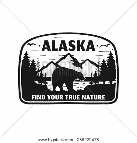 Alaska Badge Design. Mountain Adventure Patch. American Travel Logo. Cute Retro Style. Find Your Tru