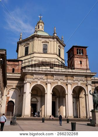 Milan, Italy - 09 May 2018: Facade Of San Lorenzo Maggiore Basilica -saint Lawrence The Major Cathed