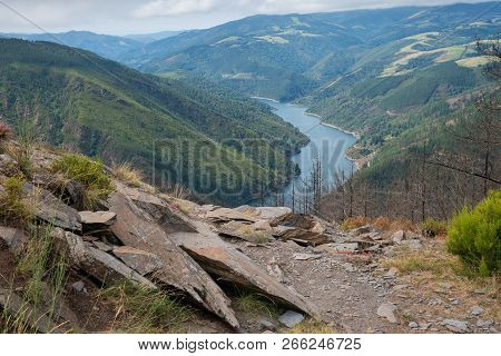 Water Reservoir Close To Grandas De Salime, Beautiful Landscape Along The Camino De Santiago Trail, 