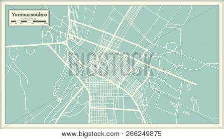 Yamoussoukro Ivory Coast City Map in Retro Style. Outline Map.