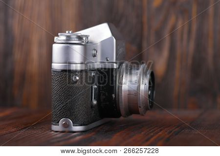 Moscow, Russia, April 20, 2017. The Old Soviet 35 Mm Slr Camera Zenit 3, Released1961.