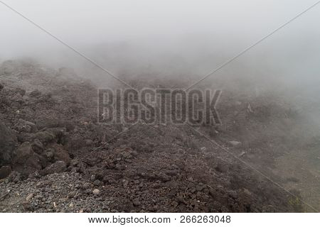 Lava Flow Of The Pacaya Volcano In The Mist, Guatemala