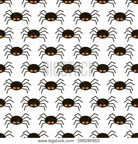 Scary Big Black Spider Seamless Pattern, Poisonous Isect