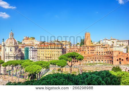 Trajans Market, Tower Of The Militia, Trajans Column And Church Of The Most Holy Name Of Mary At The