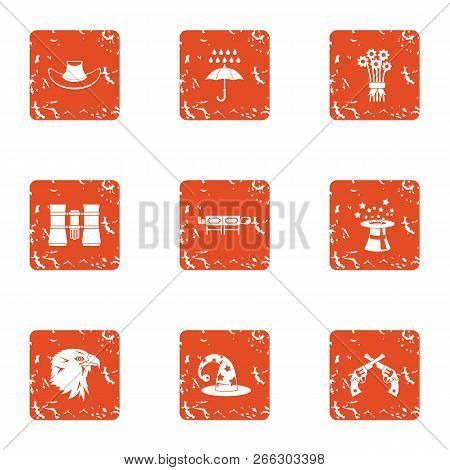Global Show Icons Set. Grunge Set Of 9 Global Show Vector Icons For Web Isolated On White Background