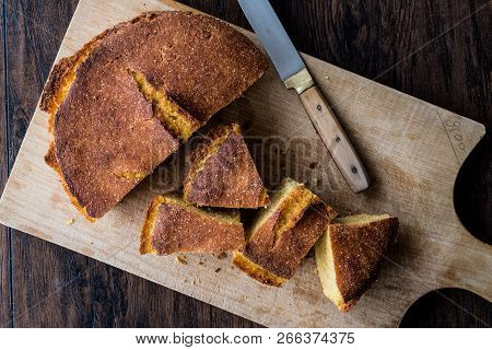 Turkish Cornbread / Misir Ekmegi On Wooden Surface.
