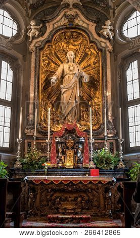 Milan, Italy - 09 May 2018: Interior Of The Church Of Santambrogio. In The Church Of Sant Ambrogio T