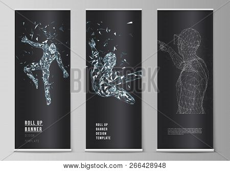 The Vector Illustration Of The Editable Layout Of Roll Up Banner Stands, Vertical Flyers, Flags Desi