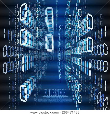 Vector Abstract Number Matrix Cyberspace Background, Future Tech