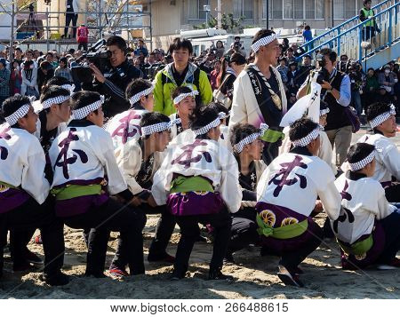 Karatsu, Japan - November 3, 2016: Otabisho Shinko Ceremony Is The Main Event Of Karatsu Kunchi Fest