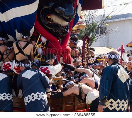 Karatsu, Japan - November 3, 2016: Otabisho Shinko Ceremony Is The Main Event Of Karatsu Kunchi Fest
