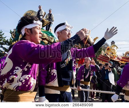 Karatsu, Japan - November 3, 2016: Otabisho Shinko Ceremony Is The Main Event Of Karatsu Kunchi Fest