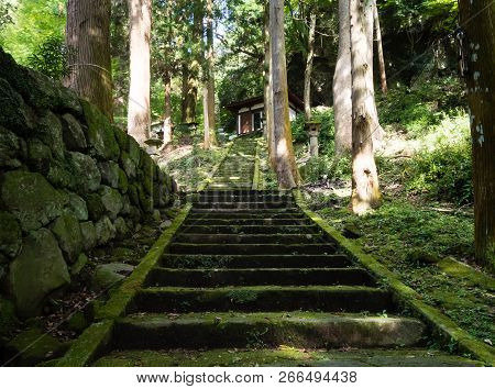 Stone Steps Leading To A Mountain Temple - At Iwatoji Temple, Kunisaki Peninsula, Japan