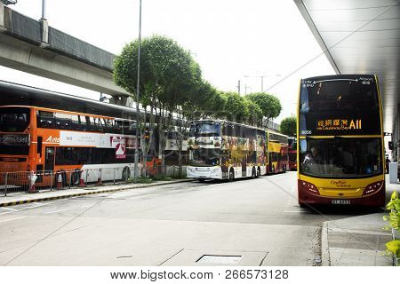 Buses Stop At Parking For Waiting Send Chinese People And Foriegner Traveler From Hongkong Airport T