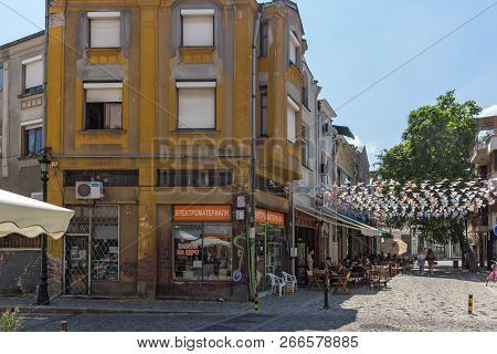 Kapana, Plovdiv, Bulgaria - July 5, 2018:  Street And Houses In District Kapana, City Of Plovdiv, Bu