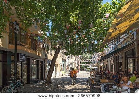 Kapana, Plovdiv, Bulgaria - July 5, 2018:  Street And Houses In District Kapana, City Of Plovdiv, Bu