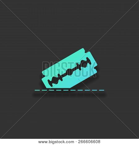 Razor Blade And Cutting Line. Simple Single Icon. Colorful Logo Concept With Soft Shadow On Dark Bac
