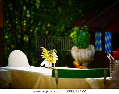 Image Of A Table Setting In A German Bavarian Beergarden