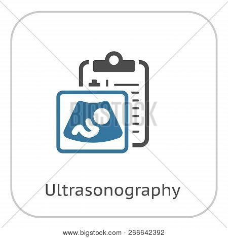Ultrasonography Flat Icon Design. Clipboard With Sonogram. Diagnistic Services