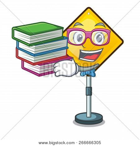 Student With Book Warning Sign With Exclamation Mark Mascot