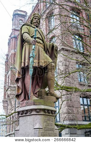 Hamburg, Germany - March, 2018: Adolf Iii Count Of Schauenburg And Holstein Statue In Hamburg
