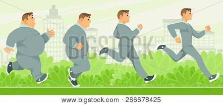 Vector Illustration Of Gradual Weight Loss Man