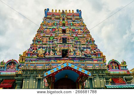Colorful Facade Of A Hindu Temple In Victoria, Mahe, Seychelles, Also Known As Arul Mihu Navasakthi 
