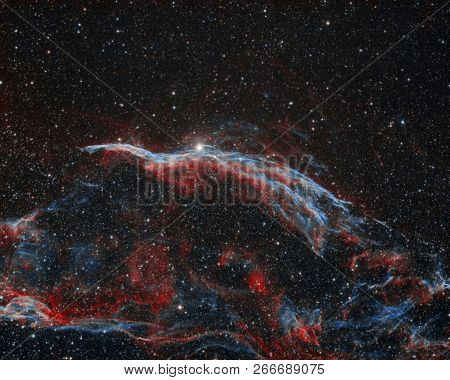 The Veil Nebula (partly), a supernova remnant in Cygnus constellation.