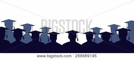Group Of University Graduates. Crowd Of People Of Students, In Mantles And Square Academic Caps. Hig