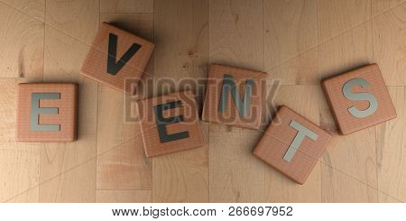 Events On Wooden Tags - 3d Rendering Illustration