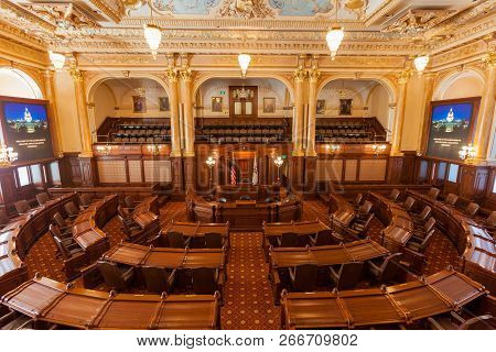 Springfield, Illinois, Usa - July 11, 2018 - Interior Of The House Of Representatives Of The Illinoi