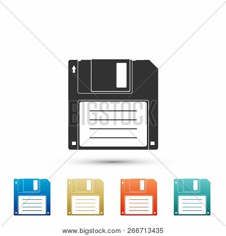 Floppy Disk For Computer Data Storage Icon Isolated On White Background. Diskette Sign. Set Elements