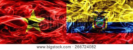 Socialist Republic Of Viet Nam Vs Ecuador, Ecuadorian Smoke Flags Placed Side By Side. Thick Colored
