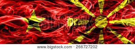 Socialist Republic Of Viet Nam Vs Macedonia, Macedonian Smoke Flags Placed Side By Side. Thick Color