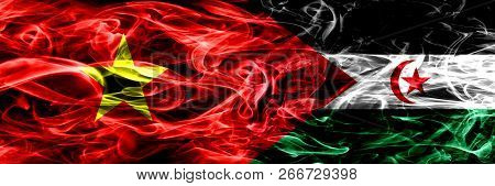 Socialist Republic Of Viet Nam Vs Sahrawi Smoke Flags Placed Side By Side. Thick Colored Silky Smoke