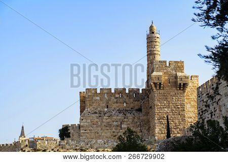 David's Tower, Jerusalem, Israel. Jerusalem Old City Wall, Panorama.