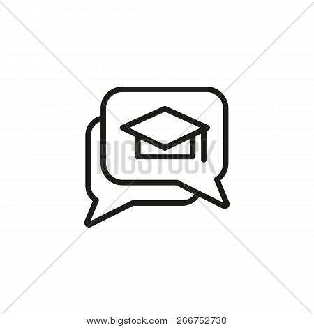Messenger Line Icon. Graduation Cap Inside Speech Bubble. Dialog Concept. Can Be Used For Topics Lik