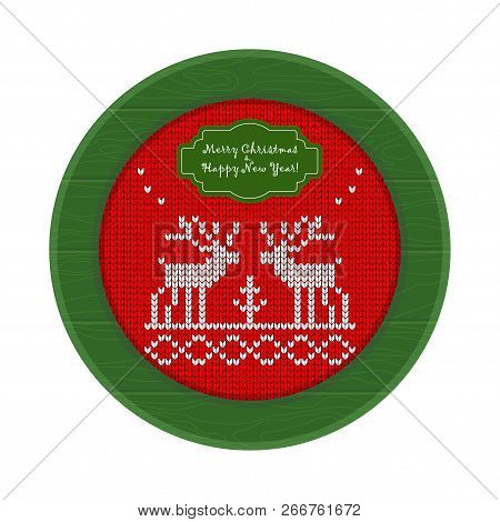 Flat Vector Vector Knitted Pattern With Raindeer
