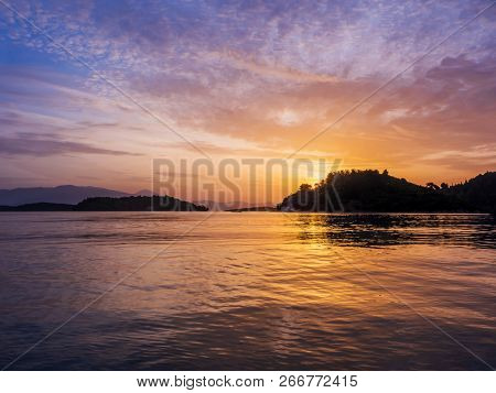 Sunrise on the bay of Nidri in Lefkas Ionian  island Greece