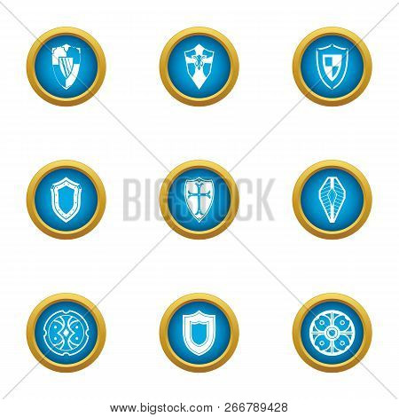 Buckler Icons Set. Flat Set Of 9 Buckler Icons For Web Isolated On White Background