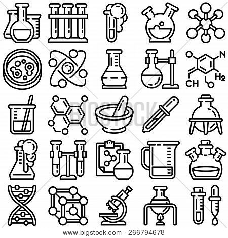 Chemistry Icon Set. Outline Set Of Chemistry Icons For Web Design Isolated On White Background