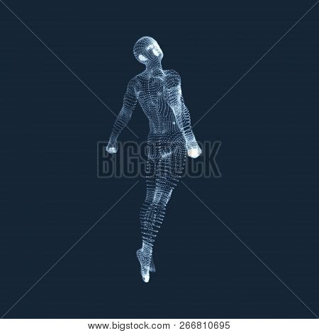 Hovering In Air. Man Floating In The Air. 3d Model Of Man. Human Body. Design Element. Vector Illust