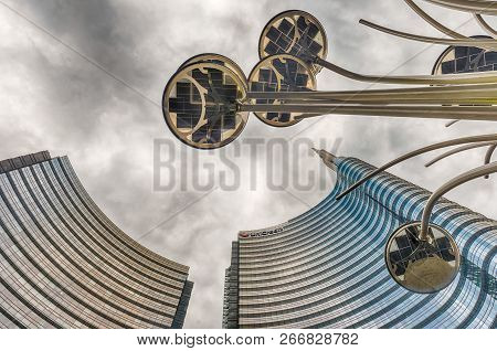 Milan - March 30: Unicredit Tower Complex, Iconic Skyscrapers Which Are Part Of A Group Of Residenti