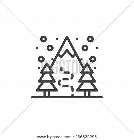 Winter Mountain Forest Outline Icon. Linear Style Sign For Mobile Concept And Web Design. Snow Mount