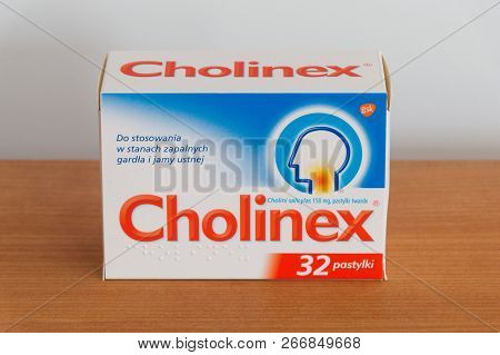 Pruszcz Gdanski, Poland - November 1, 2018: Cholinex 32 Tabs. Cholinex Is Used Supplement To Antibio