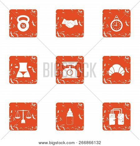 Physical Exertion Icons Set. Grunge Set Of 9 Physical Exertion Icons For Web Isolated On White Backg