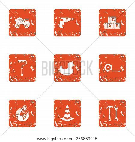 Repair Site Icons Set. Grunge Set Of 9 Repair Site Icons For Web Isolated On White Background