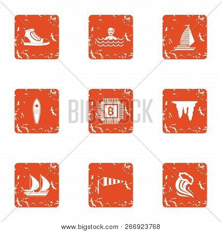 Wealthier Icons Set. Grunge Set Of 9 Wealthier Vector Icons For Web Isolated On White Background